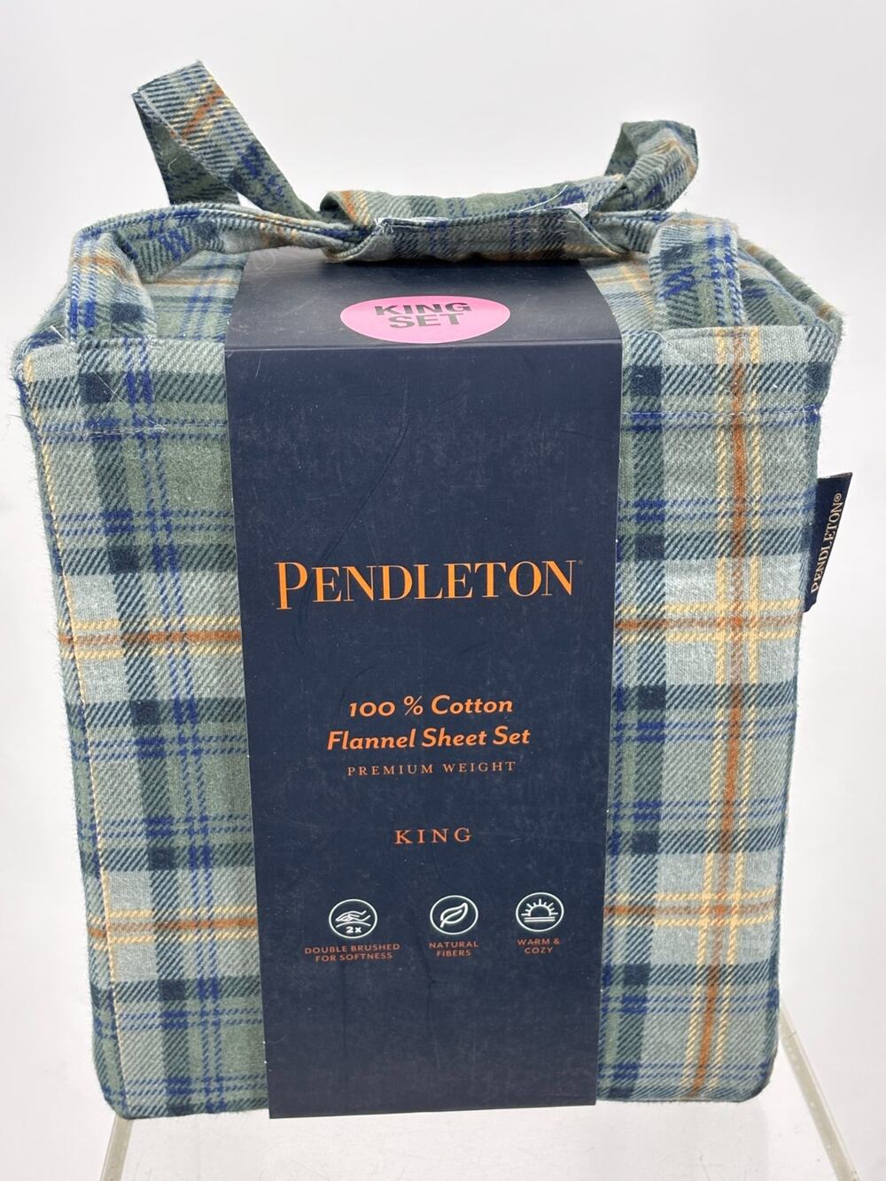 Pendleton Flannel Sheet Set King Set Green Tartan Plaid Cotton Premium Weight